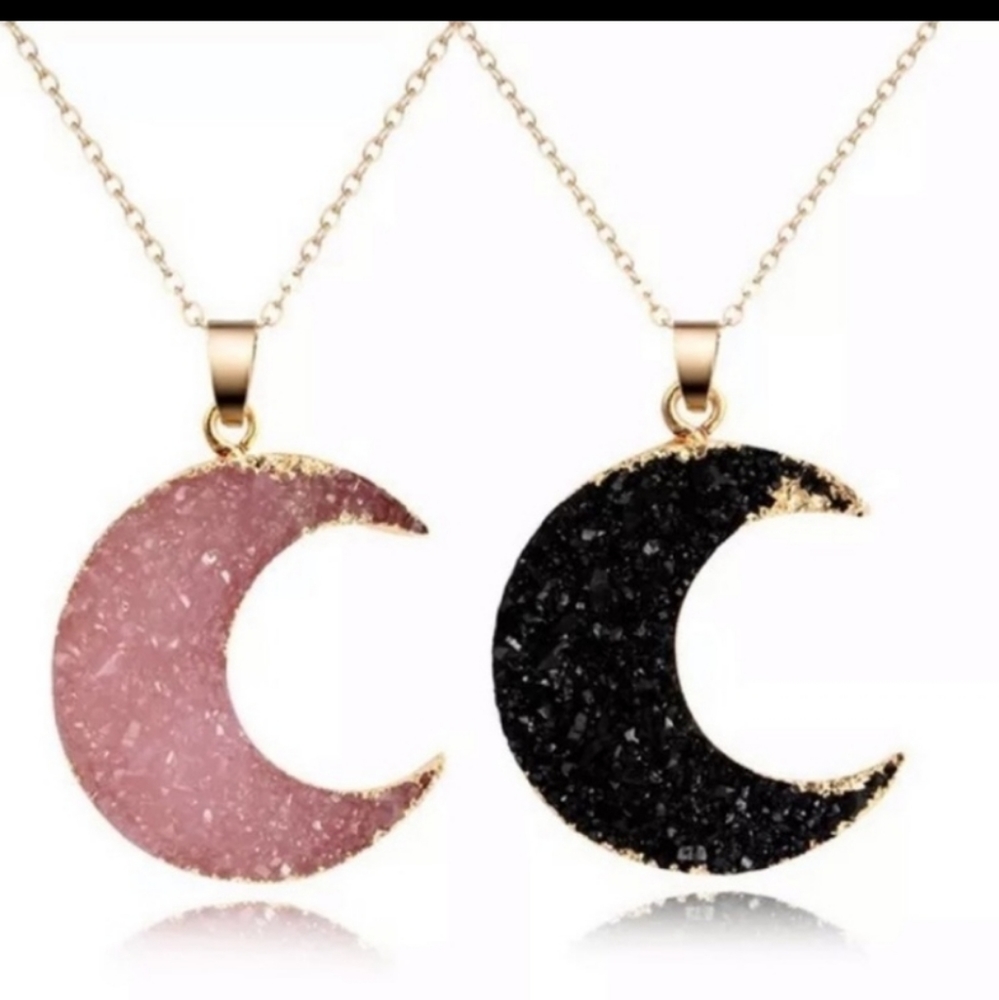 Giuliana + Madison Druzy Moon Necklace (Black Only)